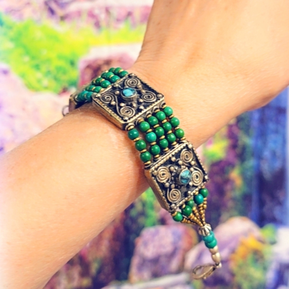 Turquoise & Green Tibetan Hand Crafted Bracelet